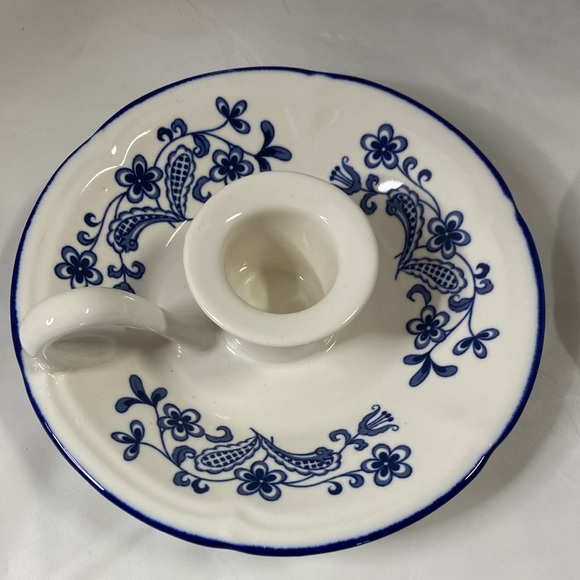 Blue Garden Ceramic Candleholder Set of 2 By Baker Hart & Stuart  Made in Japan - Picture 4 of 13